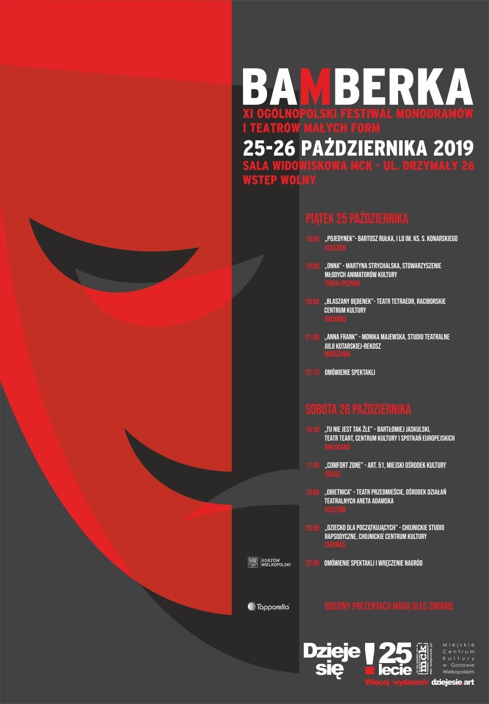 Grafika wydarzenia XI Ogólnopolski Festiwal Monodramów i Teatrów Małych Form Bamberka 2019