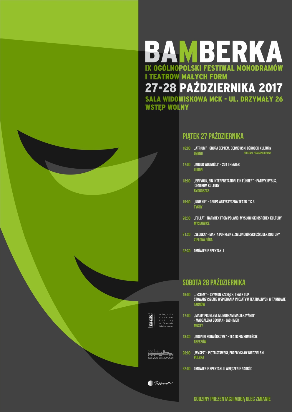 Grafika wydarzenia [:pl]IX Ogólnopolski Festiwal Monodramów i Teatrów Małych Form BAMBERKA 2017 [:]