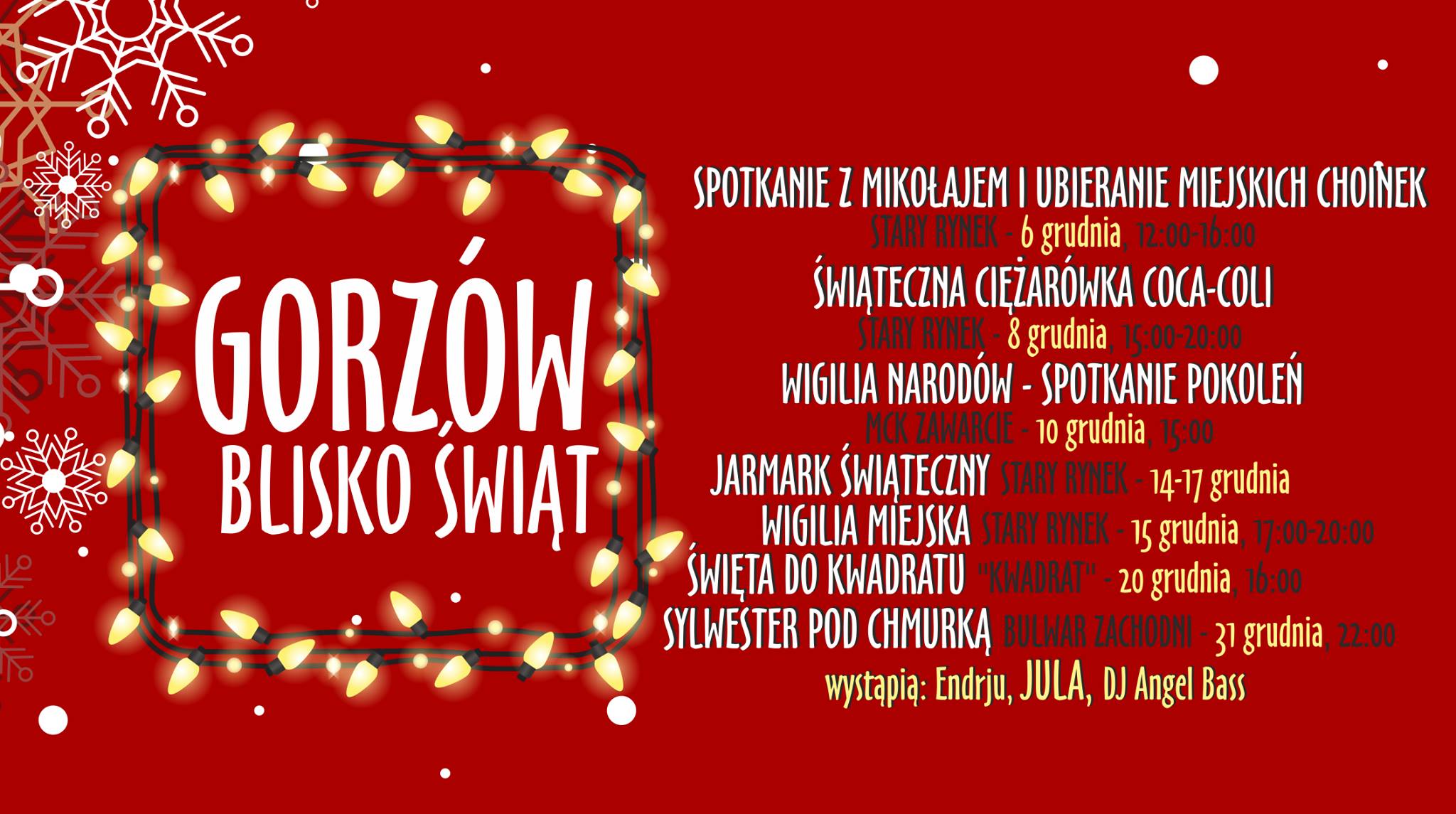 Grafika wydarzenia Gorzów Blisko Świąt 2017 – spotkanie z Mikołajem i ubieranie miejskich choinek