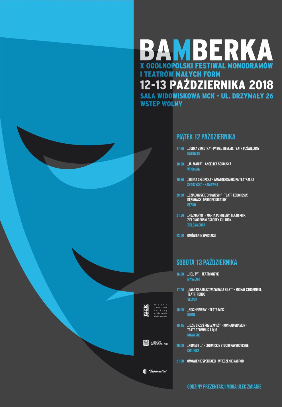 Grafika wydarzenia X Ogólnopolski Festiwal Monodramów i Teatrów Małych Form Bamberka 2018