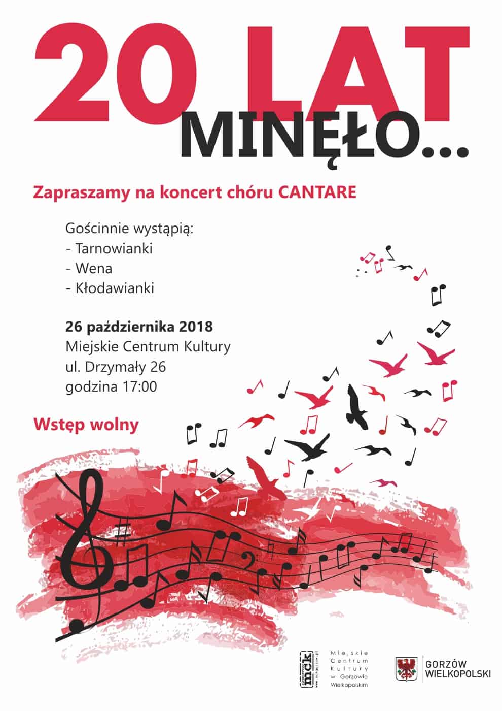 Grafika wydarzenia Koncert z okazji jubileuszu 20-lecia chóru Cantare