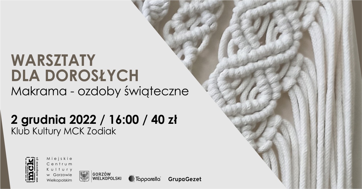 Grafika wydarzenia Warsztaty dla dorosłych z wyplatania makramy – ozdoby świąteczne