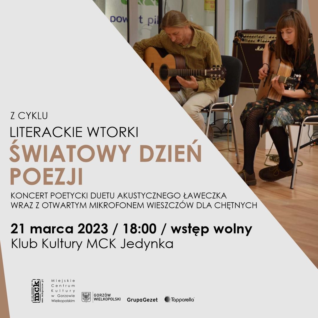Grafika wpisu Literackie wtorki: Światowy Dzień Poezji – koncert duetu Ławeczka