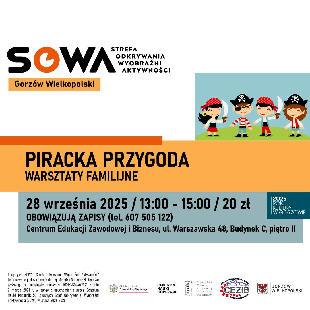 Grafika wydarzenia Piracka przygoda – warsztaty familijne w SOWA Gorzów Wielkopolski