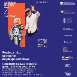 Grafika wpisu „Powiedz mi… – spotkanie międzypokoleniowe” – Weekend Seniora z Kulturą w SOWA Gorzów Wielkopolski