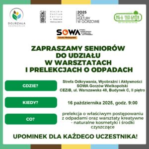 Grafika wpisu „Dojrzała segregacja” – warsztaty dla seniorów w SOWA Gorzów Wielkopolski