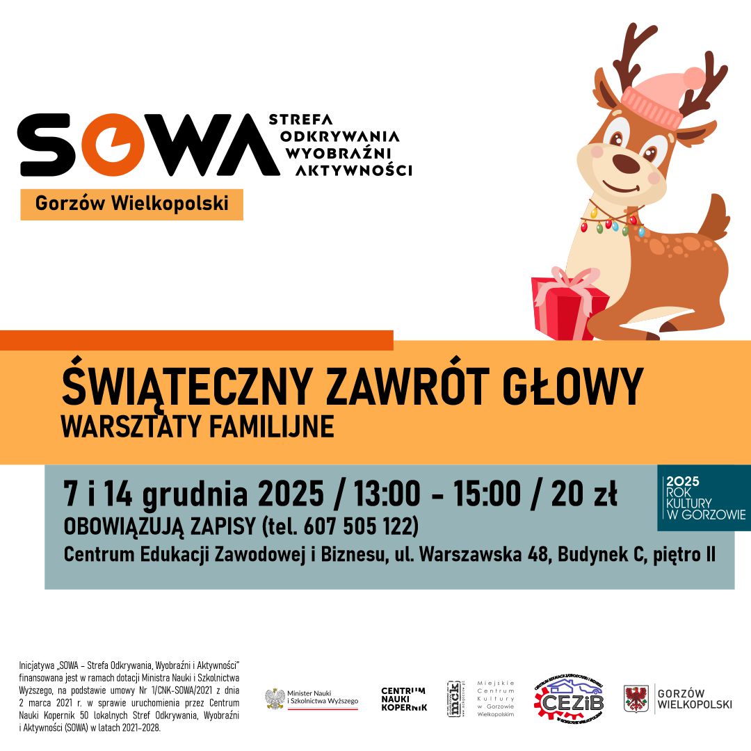 Grafika wydarzenia Świąteczny zawrót głowy – warsztaty familijne w SOWA Gorzów Wielkopolski