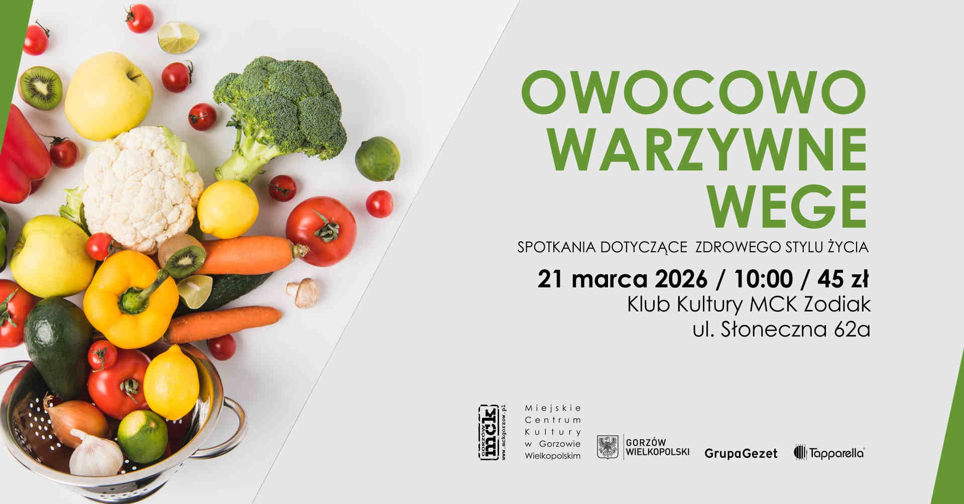 Grafika wydarzenia Owocowo warzywne wege – spotkania dotyczące zdrowego stylu życia